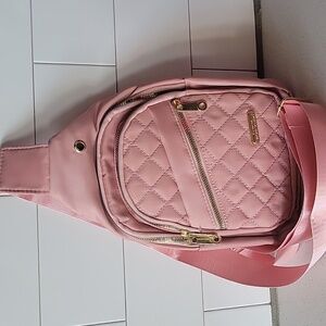 Crossbody Small Backpack Dusty Pink & Gold Accents